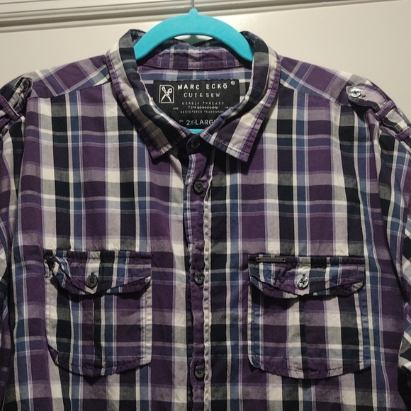 Xxl Marc Ecko Cut and Sew deadly threads Long sleeve button down purple black - Picture 5 of 9